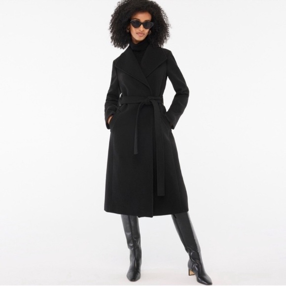 J. Crew Factory Belted Wool-Blend Coat in Black Size: 4P, NWT - Picture 1 of 11